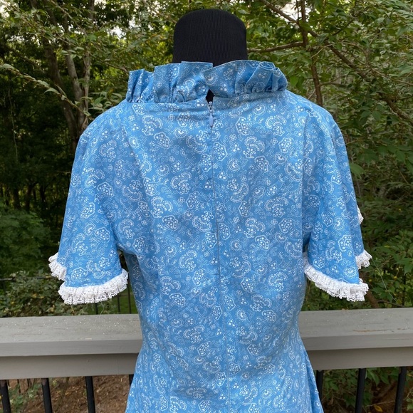 Vintage 60s 70s Floral Paisley Flutter Sleeve Cottagecore Lace Fit Flare Dress - Picture 9 of 14